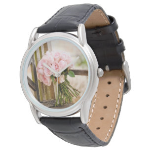 Flowers Pink Rose Bouquet Horloge