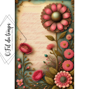 Flowers & postcard no4 vintage tissue paper tissuepapier