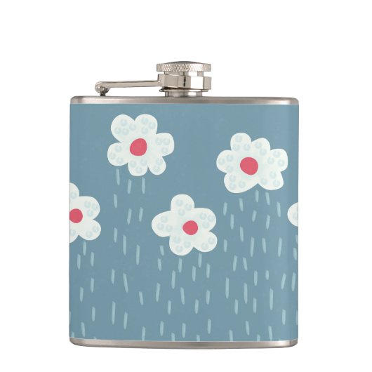Flowers Raining Springtime Blue Gloomy Fun Heupfles (Voorkant)