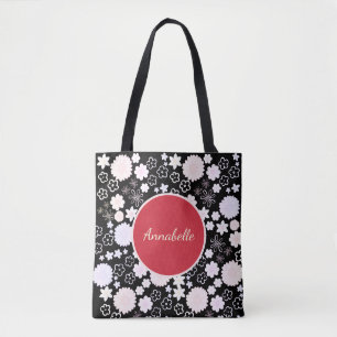 Flowers Red Black Floral Pattern Aangepast genaamd Draagtas