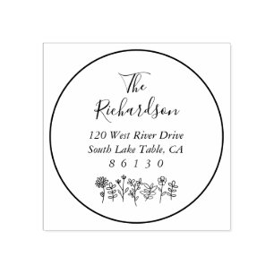 Flowers Sketch Diamond Retouradres Self-Inking Rubberstempel