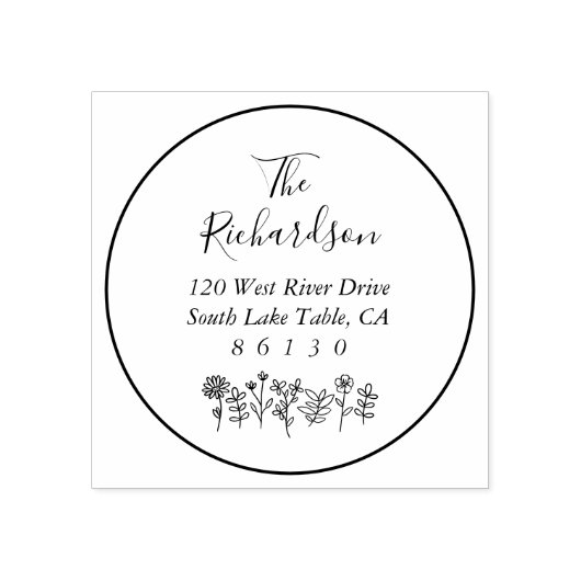 Flowers Sketch Diamond Retouradres Self-Inking Rubberstempel (Afrduk)