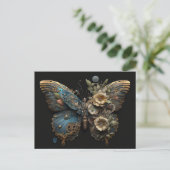  Flowers Steampunk Butterfly Briefkaart (Staand voorkant)