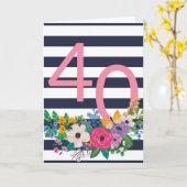 Flowers & Stripes Pink 40 Happy Birthday Kaart (Gele Bloem)