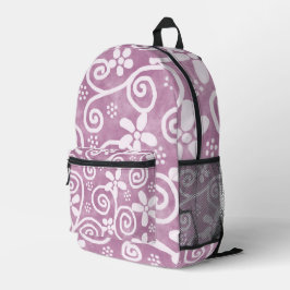 Flowers Swirls Dusty Pink White Pattern Whimsical Bedrukte Rugzak