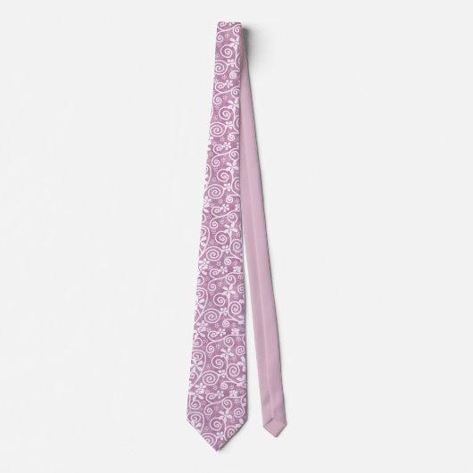 Flowers Swirls Dusty Pink White Pattern Whimsical Stropdas (Voorkant)
