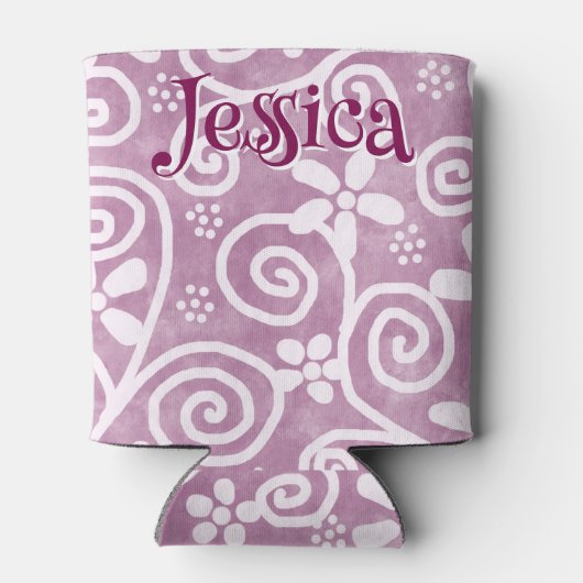 Flowers Swirls Pink White Pattern Personalized Blikjeskoeler (Achterkant)