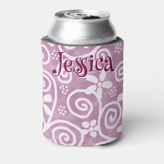 Flowers Swirls Pink White Pattern Personalized Blikjeskoeler (Blikje Achterkant)