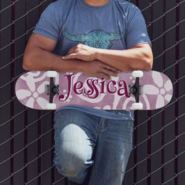 Flowers Swirls Pink White Pattern Personalized Skateboard