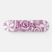 Flowers Swirls Pink White Pattern Personalized Skateboard (Horizontaal)