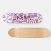 Flowers Swirls Pink White Pattern Personalized Skateboard (Horizontaal)