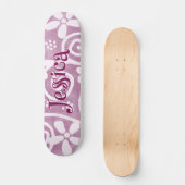 Flowers Swirls Pink White Pattern Personalized Skateboard (Voorkant)