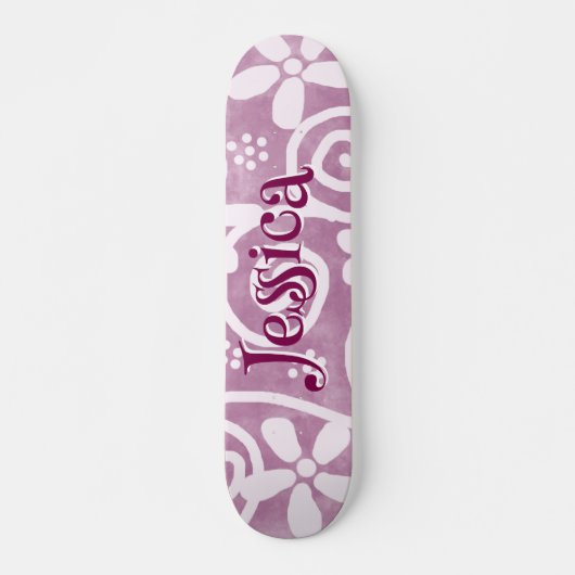 Flowers Swirls Pink White Pattern Personalized Skateboard (Voorkant)