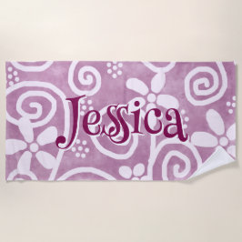 Flowers Swirls Pink White Pattern Personalized Strandlaken