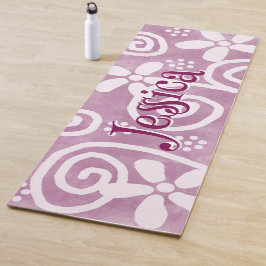 Flowers Swirls Pink White Pattern Personalized Yogamat