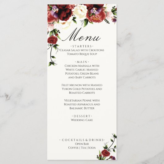 Flowers Terracotta Cream Burgundy Wedding Menu (Voorkant)