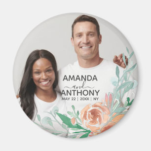 Flowers text and custom photo magnet