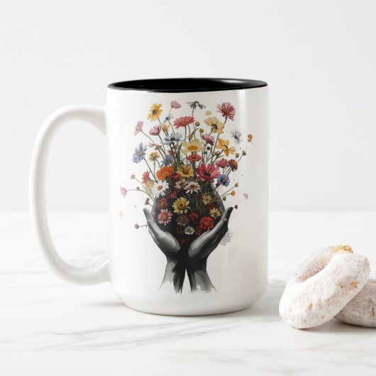 Flowers Tweekleurige Koffiemok (Met donut)