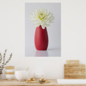 Flowers | White Dahlia in Red Vase Poster (Keuken)