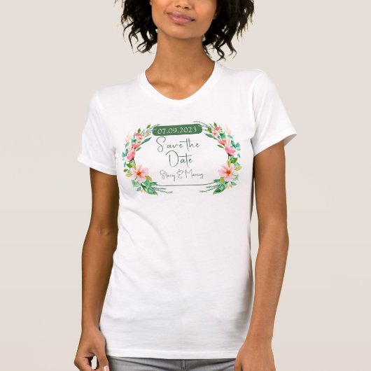Flowers Wreath Lijst Opslaan De Datum Uitnodigen T-shirt (Voorkant)