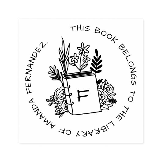 Flowery Book Custom Name Initiaal Library Rubberstempel (Afrduk)