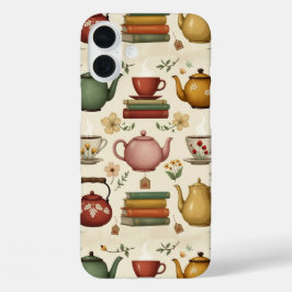 Flowery Books and Tea iPhone 16 Plus Hoesje