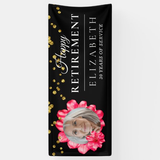 Flowery Custom Photo Retirement Party Banner (Verticaal)