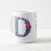 Flowery D letter koffie mok (Voorkant links)
