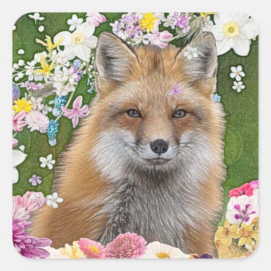 Flowery Fox Vierkante Sticker (Voorkant)