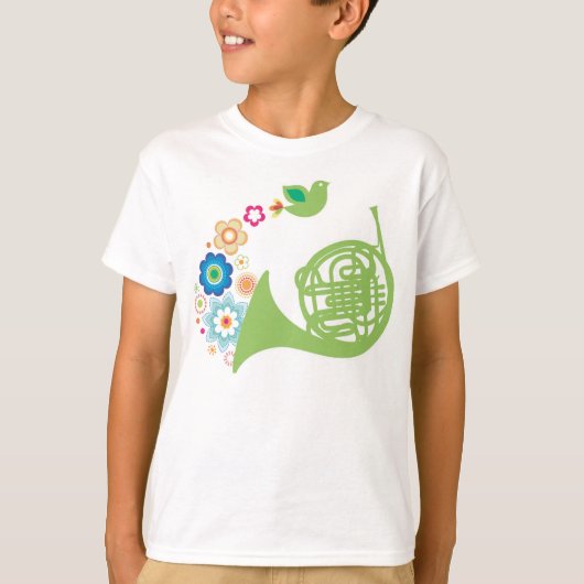 Flowery French Horn Kinder Music Tee Shirt Gift (Voorkant)