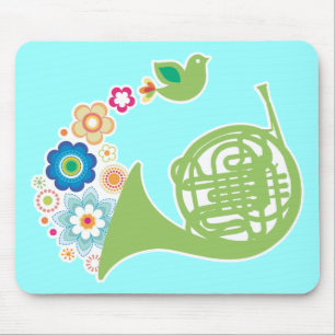 Flowery French Horn Music Mousepad Gift Muismat
