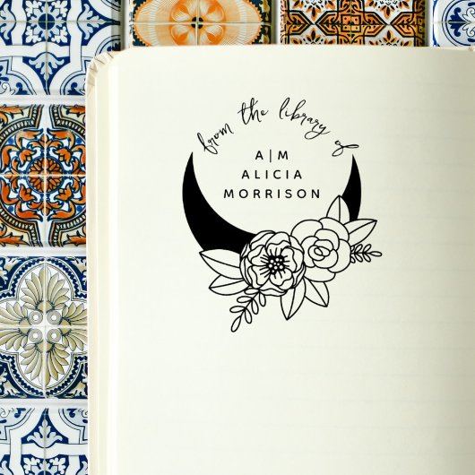  Flowery Moon Script Custom Library Book Rubberstempel