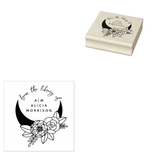  Flowery Moon Script Custom Library Book Rubberstempel (Gestempeld)