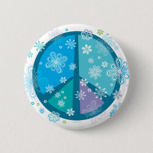 Flowery Peace-teken Ronde Button 5,7 Cm