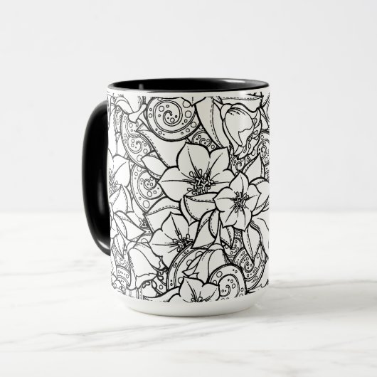 Flowery Zendoodle Mok (Voorkant links)