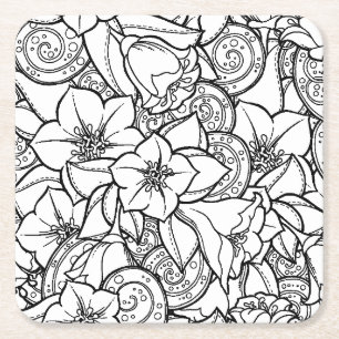 Flowery Zendoodle Vierkante Kartonnen Onderzetter