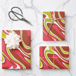 Flowing Color Layers in Red, Olive Green, & White Inpakpapier Vel