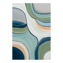 Flowing Green and Blue Curves Abstract Art Print