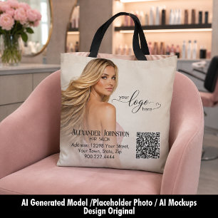 Flowing Hair Salon QR-merkenontwerp Draagtas