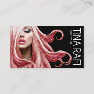Flowing Tresses Hair Stylist roze haar zwart Visitekaartje