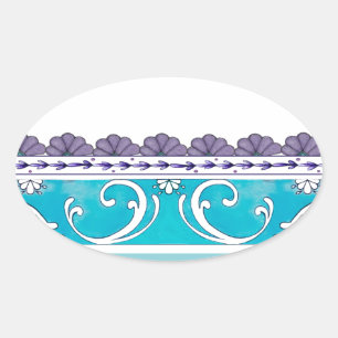 Fluer de Lis Blue Swirl-ontwerp Ovale Sticker