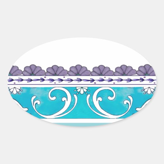 Fluer de Lis Blue Swirl-ontwerp Ovale Sticker (Voorkant)