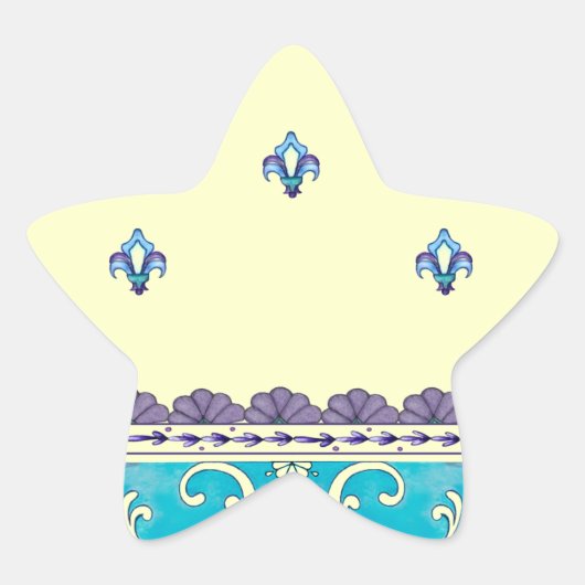 Fluer de Lis Blue Swirl-ontwerp Ster Sticker (Voorkant)