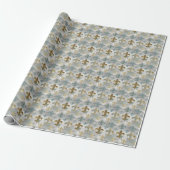 Fluer de Lis | Soft Blue en Gold Cadeaupapier (Uitgerold)