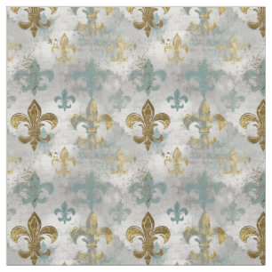 Fluer de Lis Soft Blue en Gold Stof