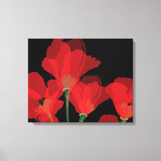Fluers de Pavot Rouge sur Noir Canvas Afdruk