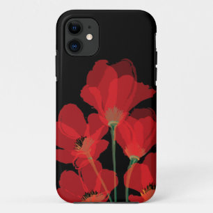 Fluers de Pavot Rouge sur Noir iPhone 11 Hoesje