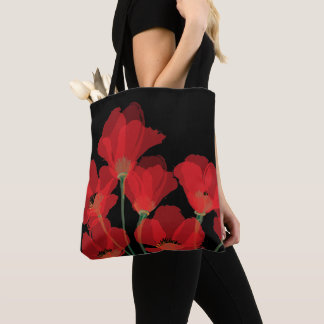 Fluers de Pavot Rouge sur Noir Draagtas