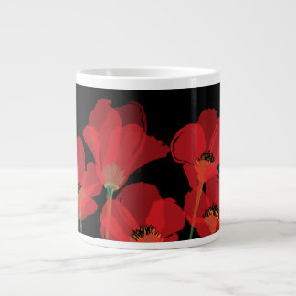Fluers de Pavot Rouge sur Noir Jumbo Mok