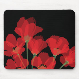 Fluers de Pavot Rouge sur Noir Muismat